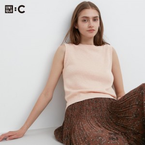 UNIQLO 100pct Cashmere Crew Neck Cropped Sweater Vest Pink | WPZUVKN-68