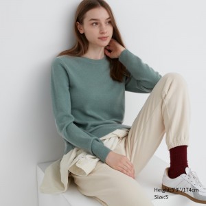 UNIQLO 100pct Cashmere Crew Neck Jumper Green | NPJSHAX-76