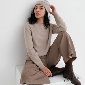 UNIQLO 100pct Cashmere Crew Neck Jumper Beige | ULCSNAX-08