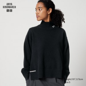 UNIQLO 100pct Cashmere High Neck Jumper Black | KQBCGVD-46