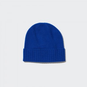 UNIQLO 100pct Cashmere Knitted Beanie Hat Blue | CEQOHZJ-35