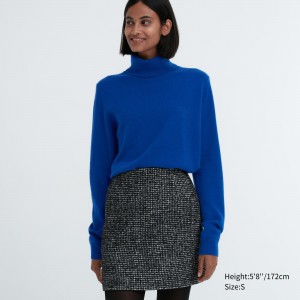 UNIQLO 100pct Cashmere Turtleneck Jumper Blue | YADTPUK-34