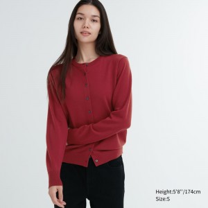 UNIQLO 100pct Extra Fine Merino Crew Neck Cardigan Red | YDCPERF-17