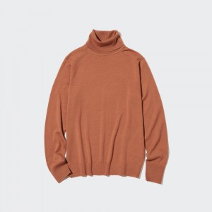 UNIQLO 100pct Extra Fine Merino Turtleneck Jumper Orange | XVUYMLG-36