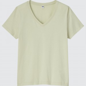 UNIQLO 100pct Supima Cotton V Neck T-Shirt Light Green | MCHZGLW-96