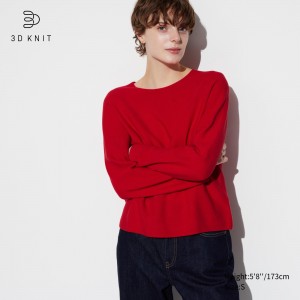 UNIQLO 3d Knit Seamless Cotton Crew Neck Jumper Red | YOKGUHI-37