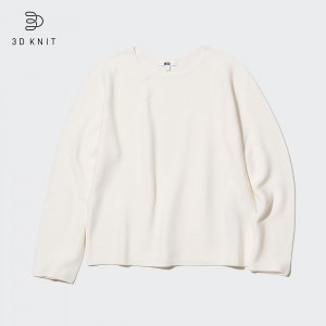 UNIQLO 3d Knit Seamless Cotton Crew Neck Jumper Off White | ZGKJUEY-65