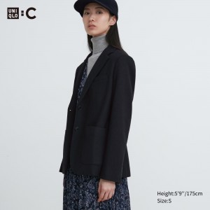 UNIQLO Brushed Jersey Blazer Jacket Black | TLNGKXY-35