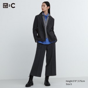 UNIQLO Brushed Jersey Cropped Fit Trousers Dark Gray | CEJWLGV-96