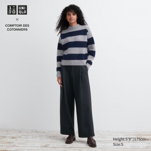 UNIQLO Brushed Jersey Pleated Wide Leg Trousers Short Dark Gray | LHQDJNK-98