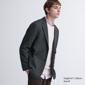 UNIQLO Comfort Blazer Jacket Dark Gray | ZIDWYSM-86
