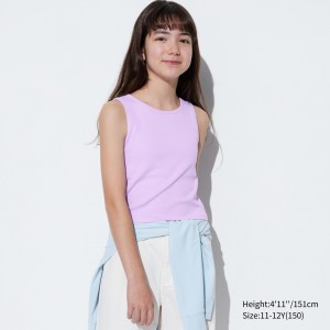 UNIQLO Girls Airism Cotton Ribbed Sleeveless Bra Top Purple | ZMDCLBO-41