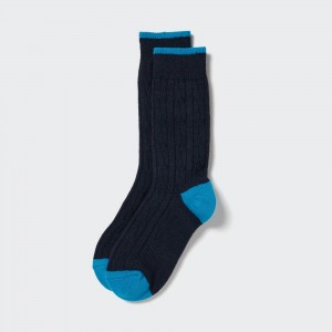 UNIQLO Heattech Cable Knit Thermal Socks Navy | ONHCRLJ-21