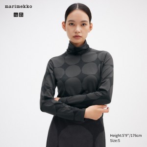 UNIQLO Heattech Turtleneck Dot Print Turtleneck Long Sleeved Thermal Top Dark Gray | APXTJQE-09