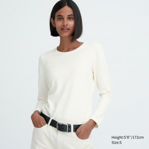 UNIQLO Heattech Ultra Warm Crew Neck Long Sleeved Thermal Top Off White | KBXAJYO-08