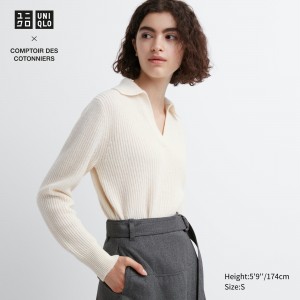 UNIQLO Lambswool Knitted Polo Off White | FPRUIYS-25
