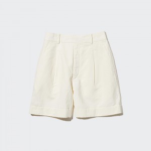 UNIQLO Linen Blend High Waisted Shorts Off White | HIRNJDE-98