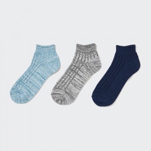 UNIQLO Marl Ankle Socks Three Pairs Blue | CXQFBZY-89