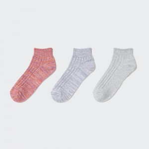 UNIQLO Mixed Yarn Ribbed Short Socks Three Pairs Pink | FBNMRZG-75