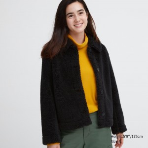 UNIQLO Pile Lined Fleece Jacket Black | JZUFXQY-73