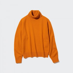 UNIQLO Premium Lambswool Turtleneck Jumper Orange | XKSLBAD-13