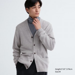 UNIQLO Premium Lambswool V Neck Cardigan Gray | CMAXRZF-49