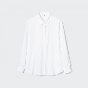 UNIQLO Rayon Long Sleeved Blouse 2021 Season White | DEVNUOQ-58