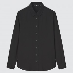 UNIQLO Rayon Long Sleeved Blouse Black | INBPLXA-17