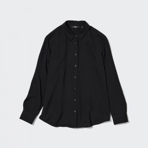 UNIQLO Rayon Long Sleeved Blouse Black | BEUFISJ-68