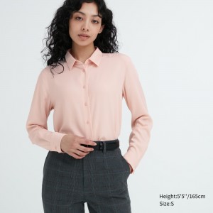 UNIQLO Rayon Long Sleeved Blouse Pink | OCYALMU-89