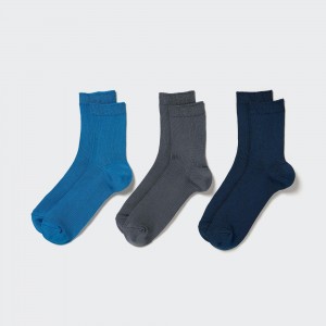 UNIQLO Ribbed Socks Three Pairs Blue | XWFGQBZ-64