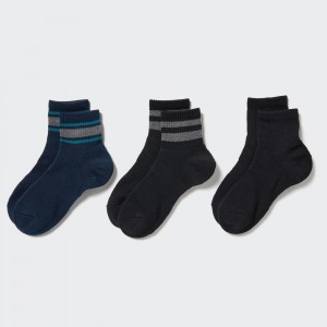 UNIQLO Ribbed Socks Three Pairs Navy | WVOZSPD-36