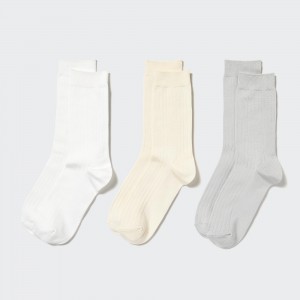 UNIQLO Ribbed Socks Three Pairs Off White | AODRKMZ-21