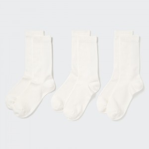 UNIQLO Ribbed Socks Three Pairs White | SKHNEFD-06