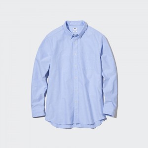 UNIQLO Slim Fit Oxford Shirt Button Down Collar Blue | RWBJCDY-58