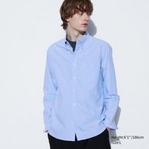 UNIQLO Slim Fit Oxford Shirt Regular Collar Blue | FZVWISO-45