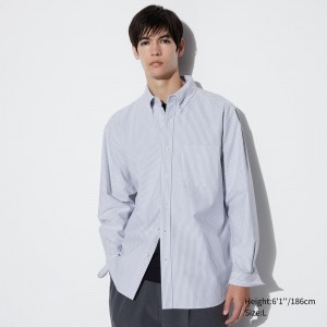 UNIQLO Slim Fit Striped Oxford Shirt Gray | HYLVKTU-12