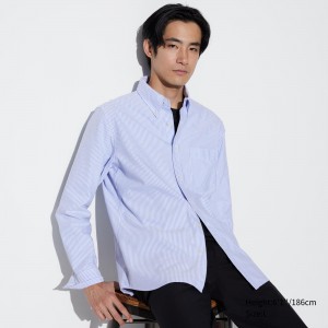UNIQLO Slim Fit Striped Oxford Shirt Regular Collar Blue | MWANBTU-87