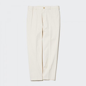 UNIQLO Smart Cotton Ankle Length Trousers Long Off White | VXYEKDC-19