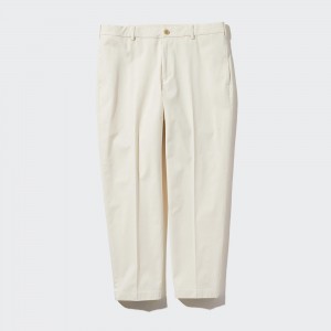 UNIQLO Smart Cotton Ankle Length Trousers Long Off White | HTAPIYK-84