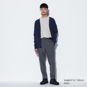 UNIQLO Smart Gunclub Checked Ankle Length Trousers Gray | HFRYWPQ-04