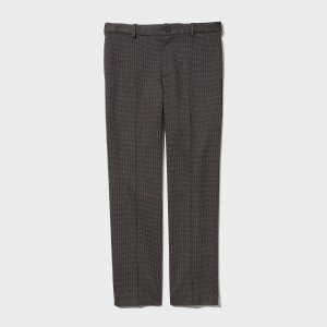 UNIQLO Smart Houndstooth Ankle Length Trousers Long Dark Brown | DIBUNYS-51