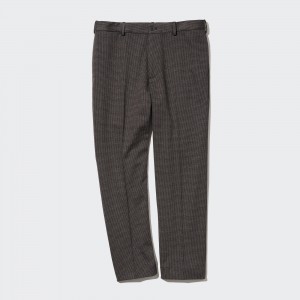 UNIQLO Smart Houndstooth Ankle Length Trousers Dark Brown | BWLOGNC-80