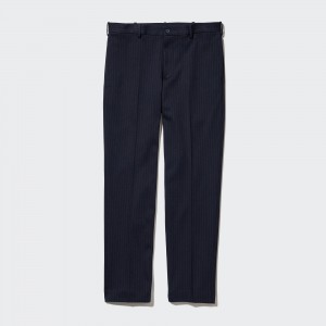 UNIQLO Smart Striped Ankle Length Trousers Long Navy | RHZIGMP-46