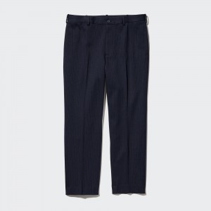 UNIQLO Smart Striped Ankle Length Trousers Navy | HLFZUPN-91