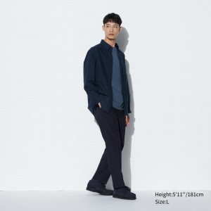 UNIQLO Smart Wool Like Ankle Length Trousers Navy | QPTJKLD-35