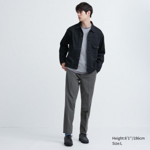 UNIQLO Smart Wool Like Ankle Length Trousers Long Gray | NHTFABE-31