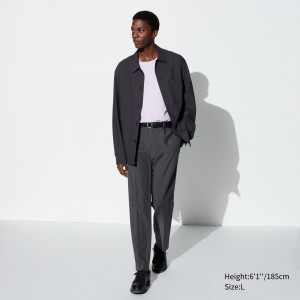 UNIQLO Smart Wool Like Ankle Length Trousers Long Gray | YUSMIAD-53