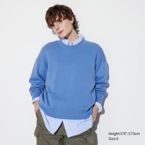 UNIQLO Smooth Cotton Relaxed Fit Crew Neck Jumper Blue | JEOZFVC-08