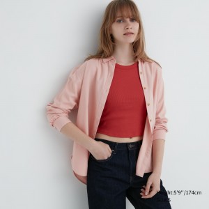 UNIQLO Soft Brushed Long Sleeved Shirt Pink | CJNEPLY-38